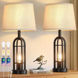SRJJA Black Table Lamps for Living Room Set of 2 - Farmhouse Lamps for Night Stands with USB A+C, Bedside Lamps for Bedroom, 24'' Industrial Lamp for Living Room End Tables