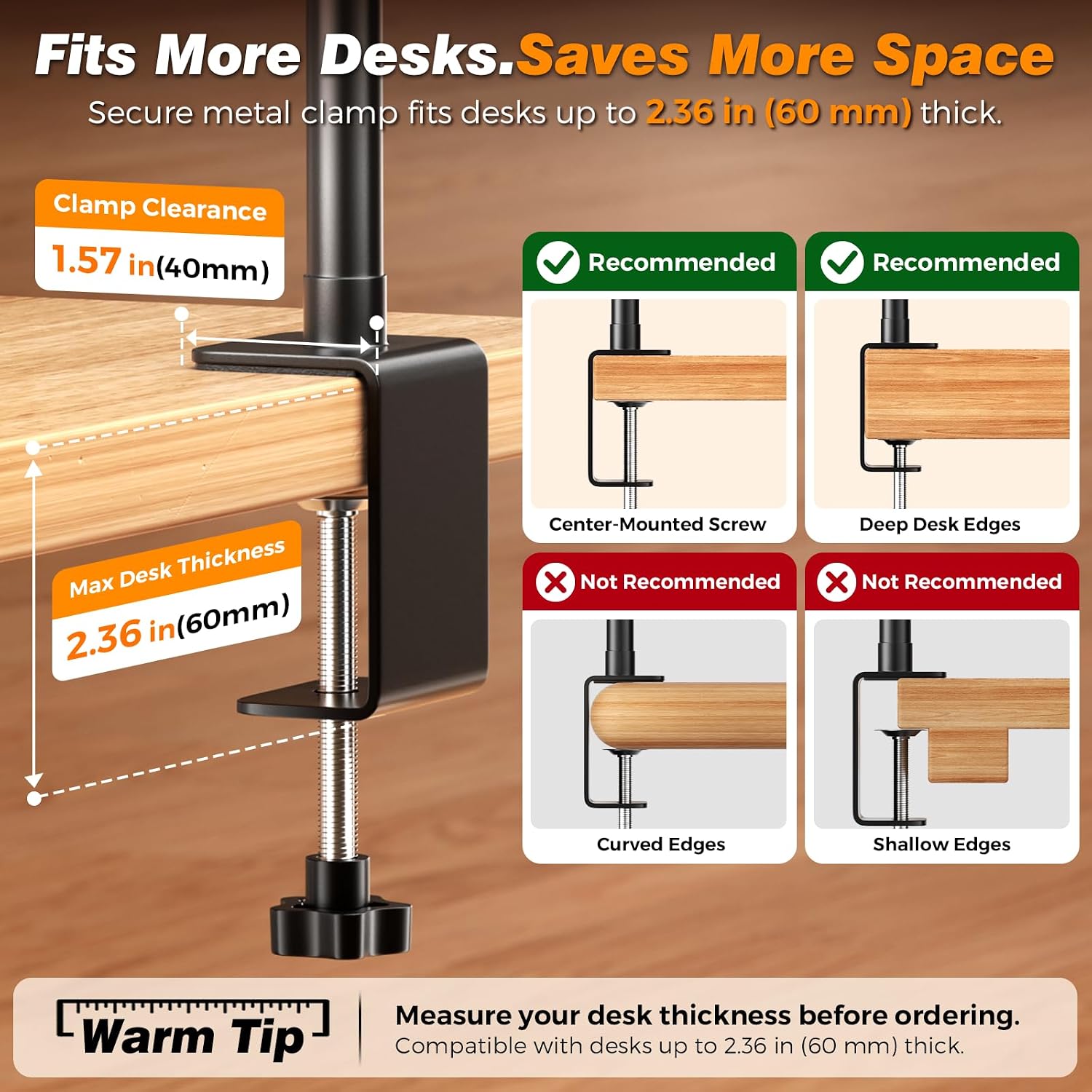 Airlonv LED Desk Lamp with Clamp, 17" Stepless Dimming Light, Black | 2700K-6500K, 100 LEDs, 360° Gooseneck, Fits Up to 30" Monitors, Flicker-Free Lighting for Home Office, Study& Workbench - Image 7